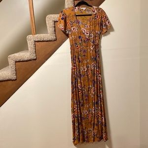 Maxi dark mustard with flowers, worn only once to a fall wedding